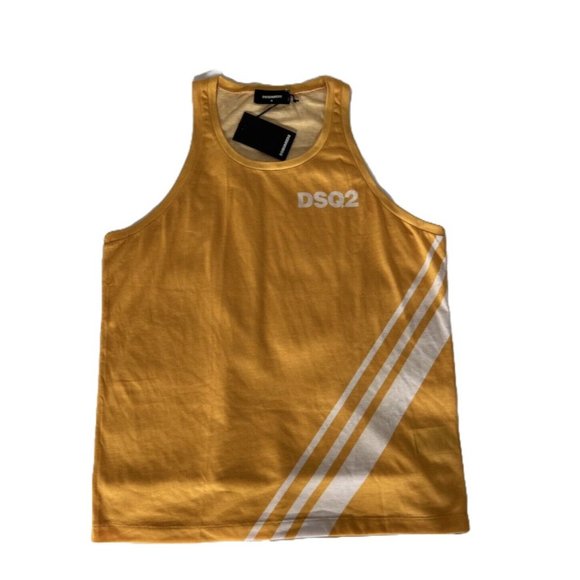 DSQUARED2 Mens DSQ2 Tank Top Shirt Yellow White Sz M Made in Italy NWTS71NC0212 - Picture 1 of 13